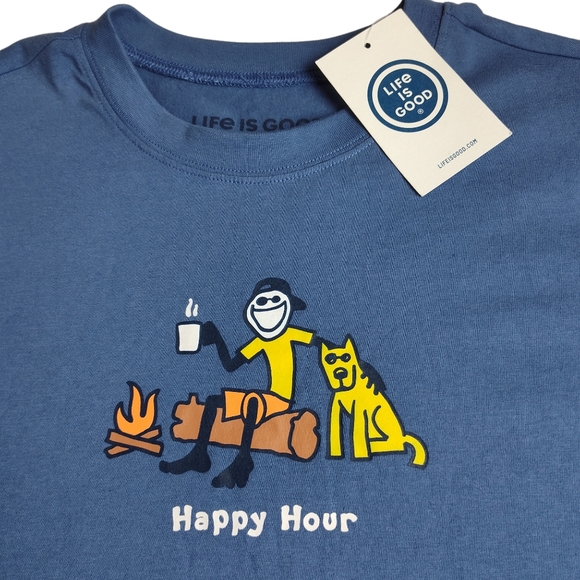 NWT Life Is Good Jake & Rocket Happy Hour Comic Blue Short Sleeve Tee SZ M - Picture 4 of 10